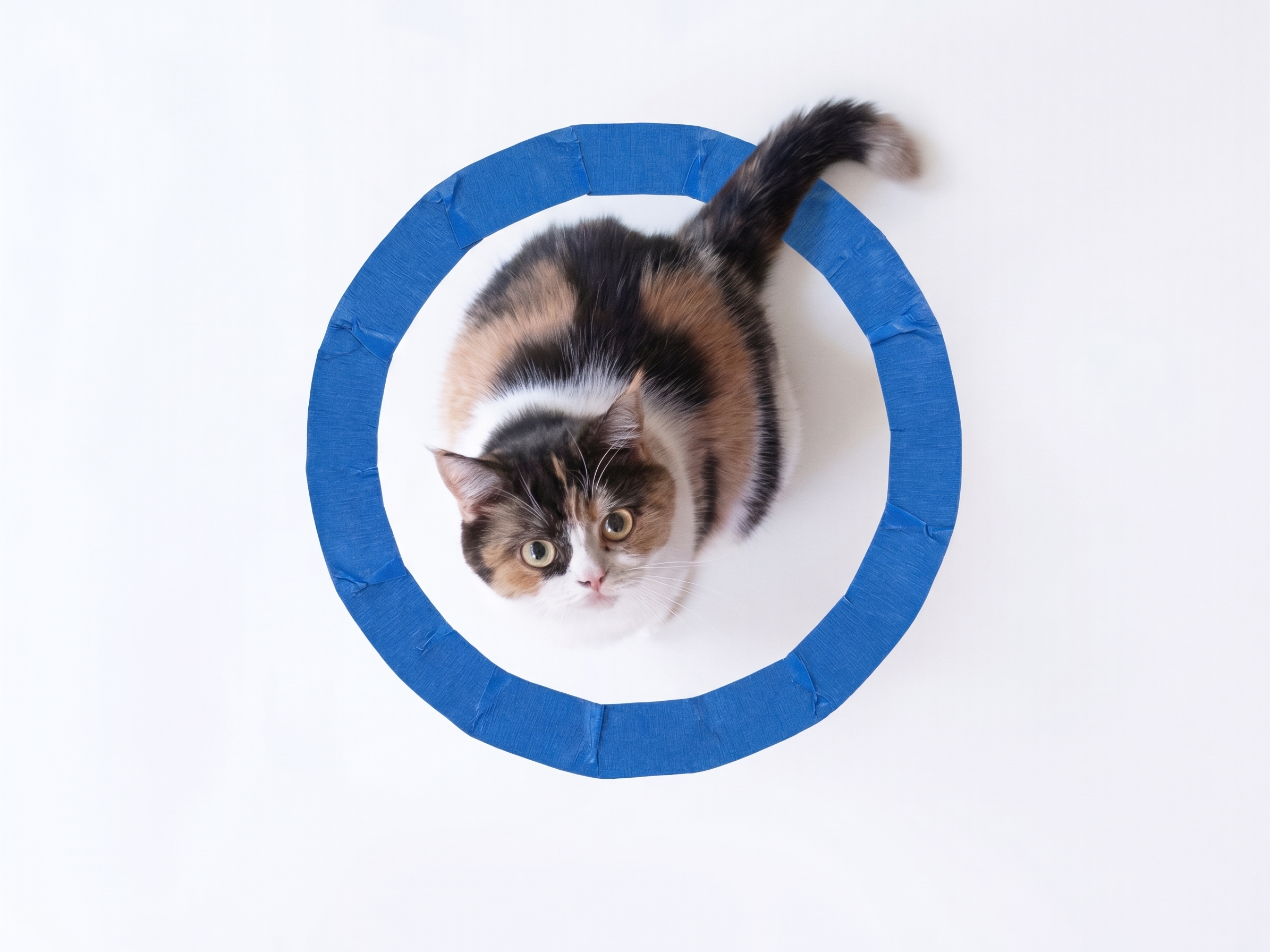 Cat in Circle logo — a cat sitting inside a blue tape circle